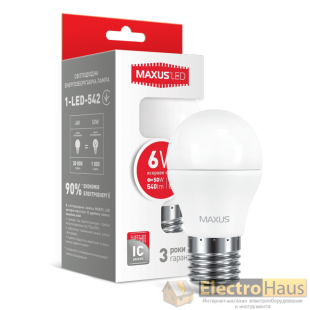 LED лампа MAXUS G45 6W яркий свет E27 (1-LED-542)